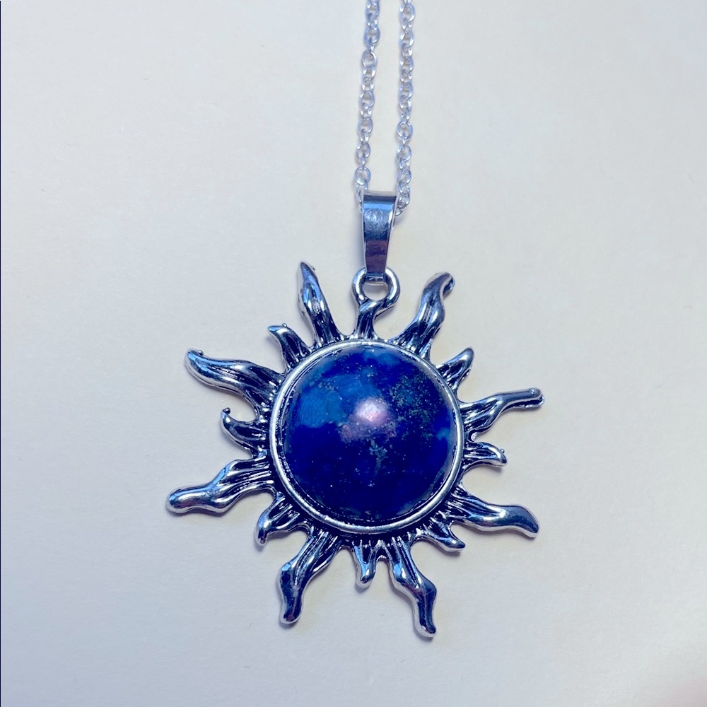 New! Silver Sun Pendant Necklace with Lapis Gemstone Retail $15